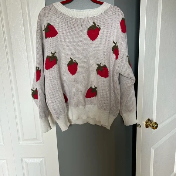 Strawberry Patterned White Sweater - Picture 3 of 3